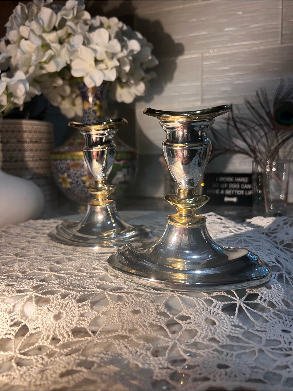 Silver-plates Accent Candlestick Pair - Polished Silver and Gold